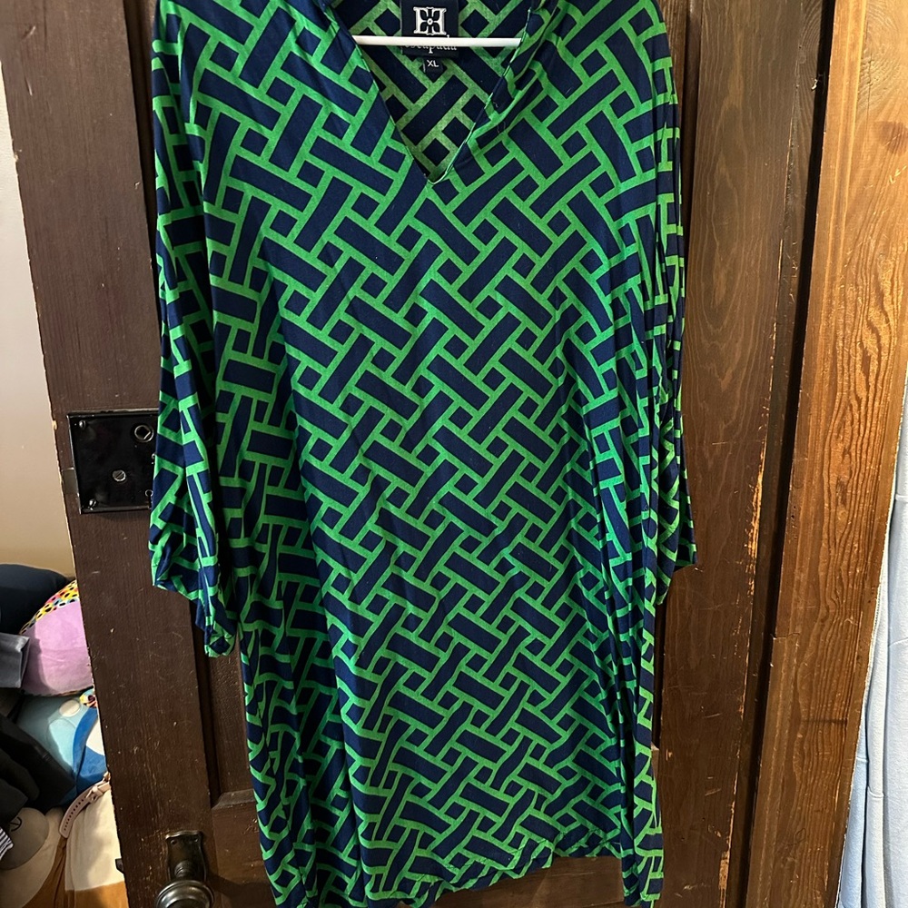 Escapade Green and Blue Geometric Dress